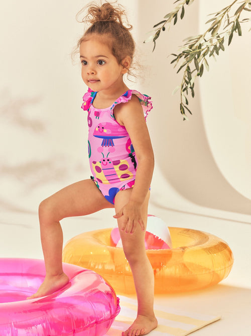 Dsiney Kidz - Pink Character Stampy Frill Swimsuit (3mths-7yrs) image 1