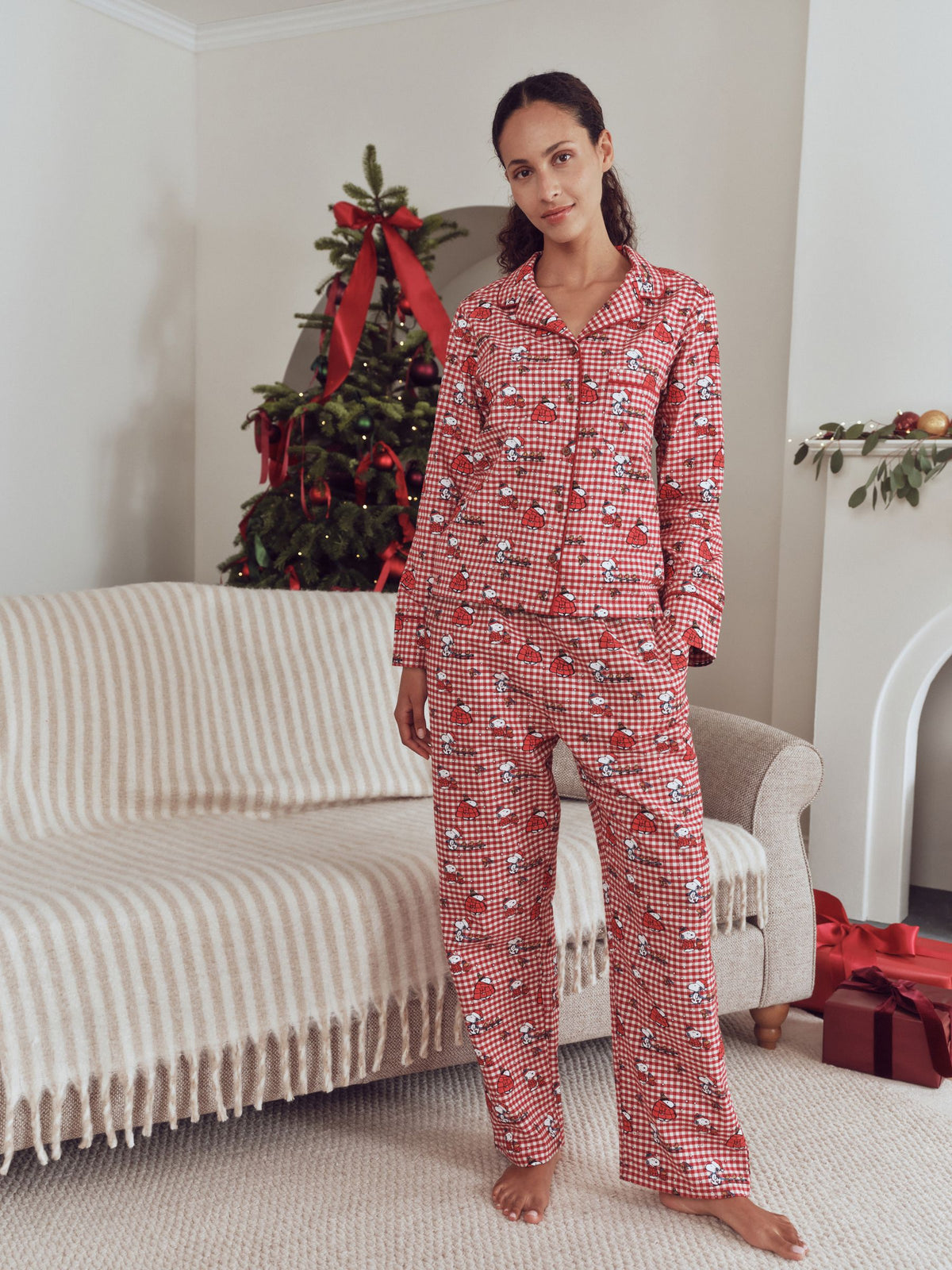 Red Snoopy Matching Family Christmas Flannel Button Through Pyjamas - image 1