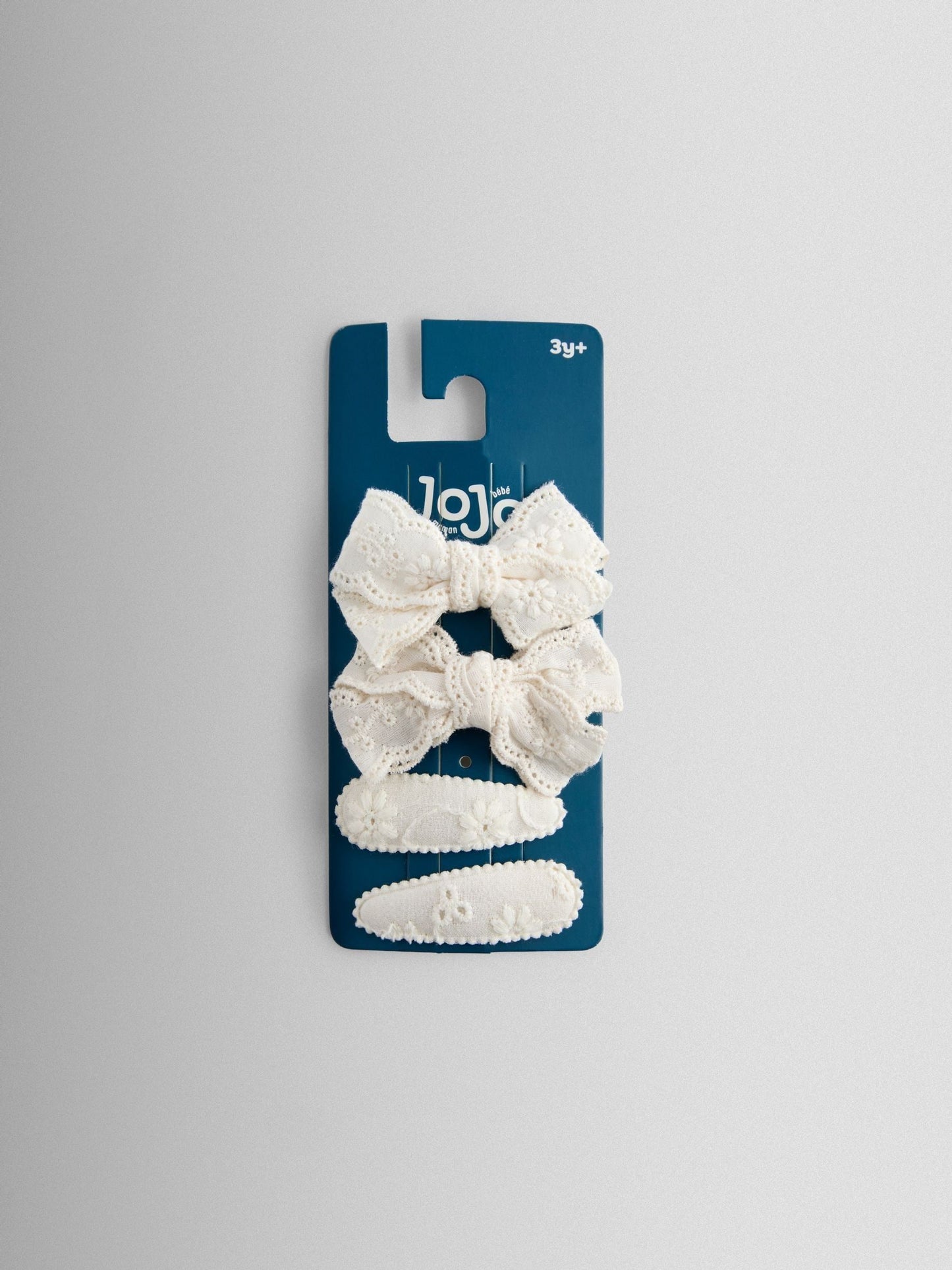JoJo Maman Bébé Off White 4-Pack Broderie Bow And Clips image 1