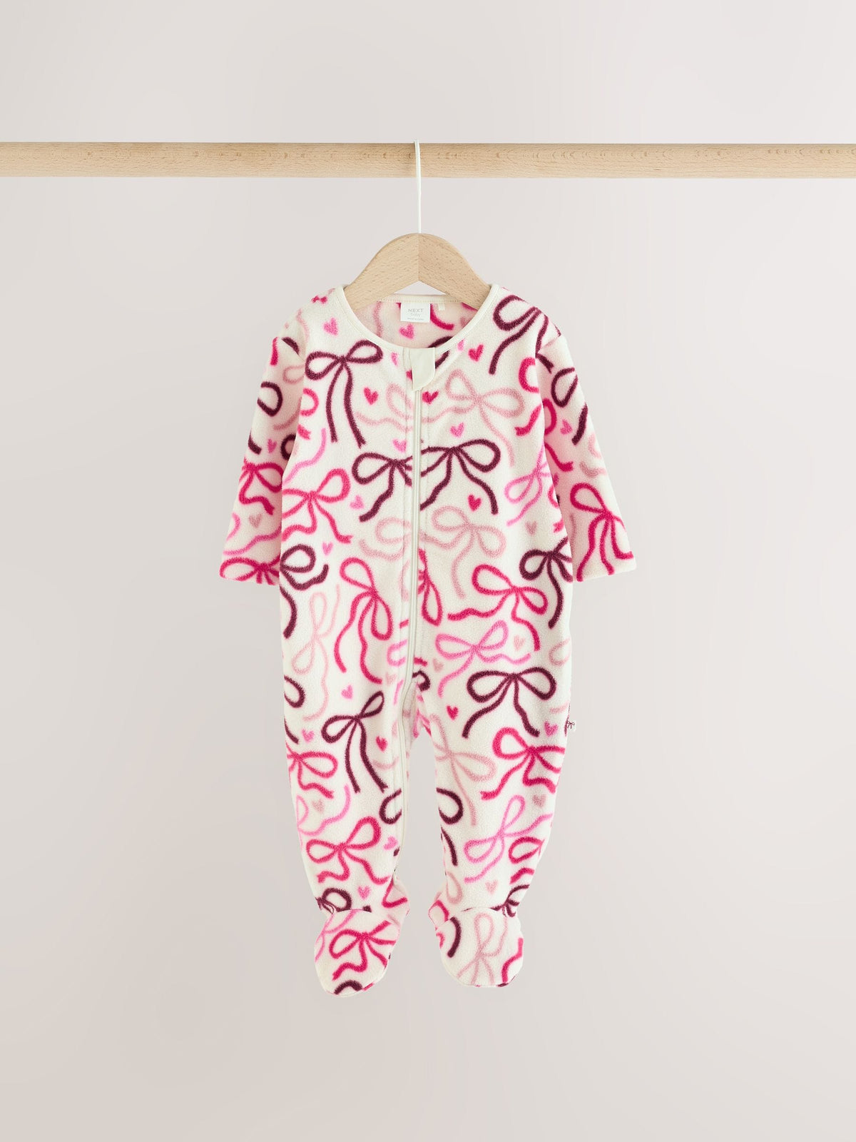 Pink/Red Bow Micro Fleece Two Way Zip Baby Sleepsuits 2 Pack - image 2