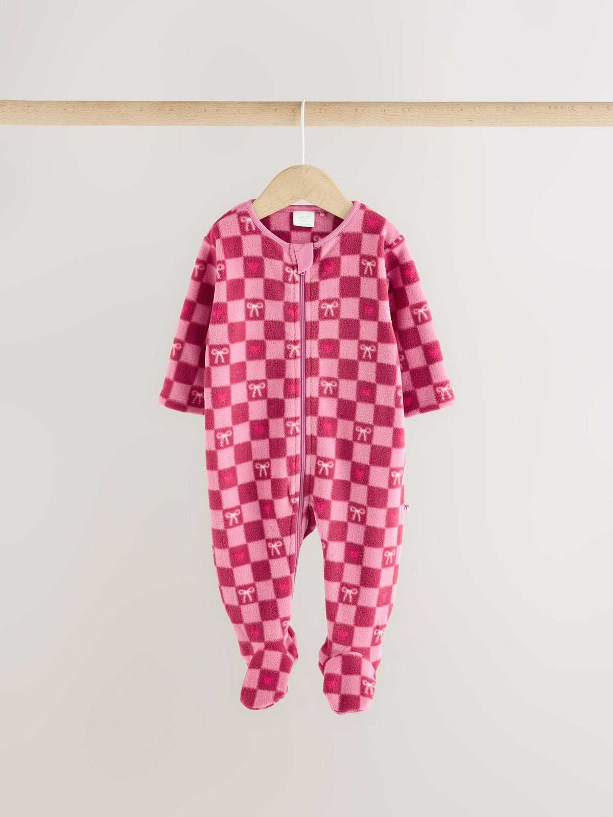 Pink/Red Bow Micro Fleece Two Way Zip Baby Sleepsuits 2 Pack - image 3
