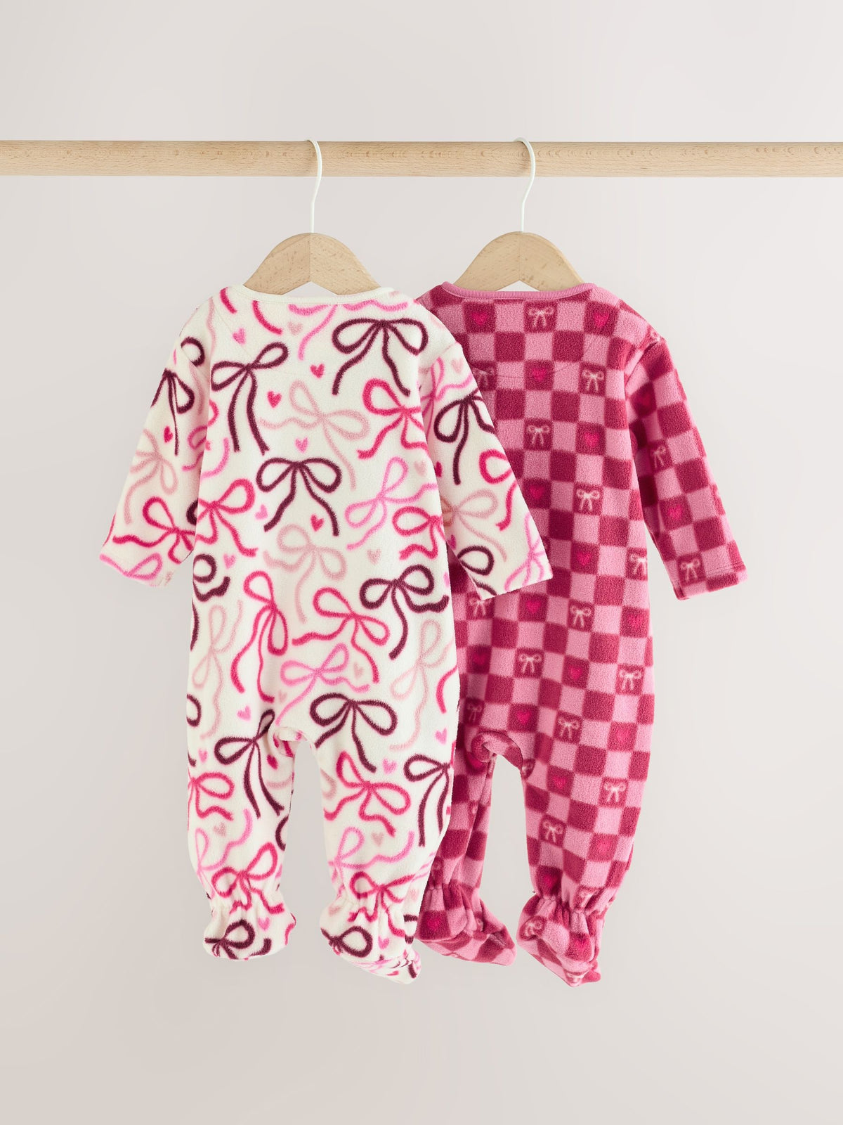 Pink/Red Bow Micro Fleece Two Way Zip Baby Sleepsuits 2 Pack - image 4