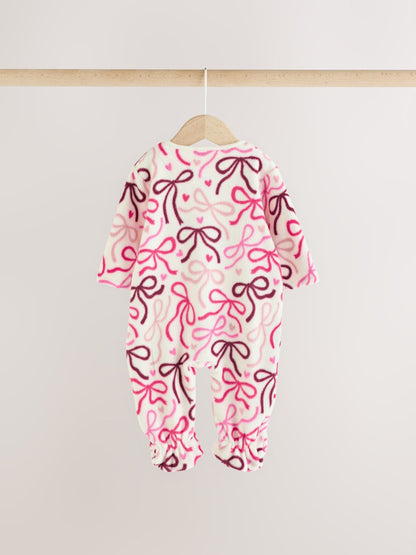 Pink/Red Bow Micro Fleece Two Way Zip Baby Sleepsuits 2 Pack - image 5