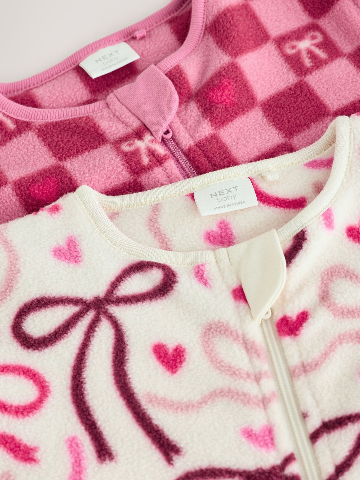 Pink/Red Bow Micro Fleece Two Way Zip Baby Sleepsuits 2 Pack - image 6