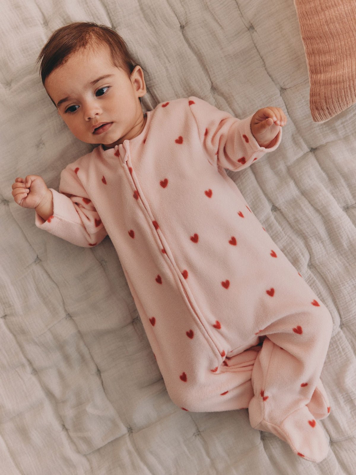 Pink/Cream Ladybird Micro Fleece Two Way Zip Baby Sleepsuits 2 Pack - image 1