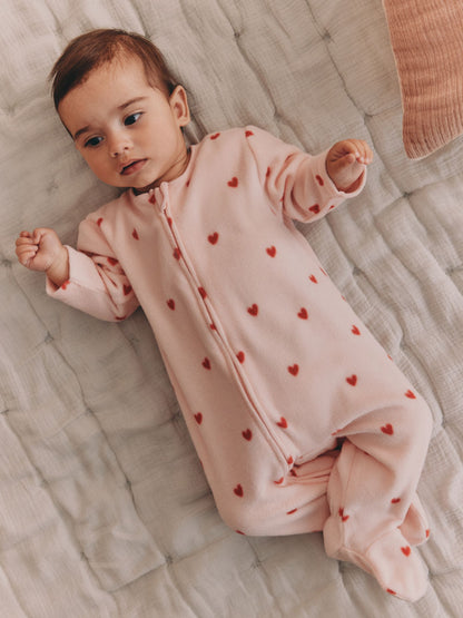 Pink/Cream Ladybird Micro Fleece Two Way Zip Baby Sleepsuits 2 Pack - image 1