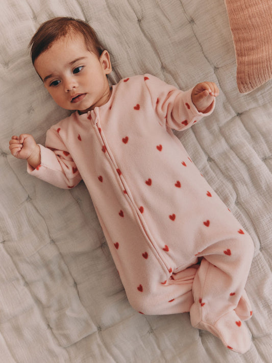 Pink/Cream Ladybird Micro Fleece Two Way Zip Baby Sleepsuits 2 Pack - image 1