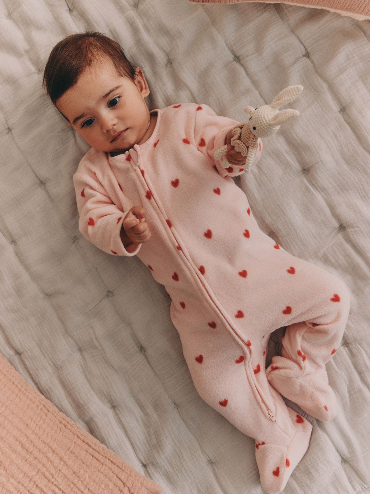 Pink/Cream Ladybird Micro Fleece Two Way Zip Baby Sleepsuits 2 Pack - image 2