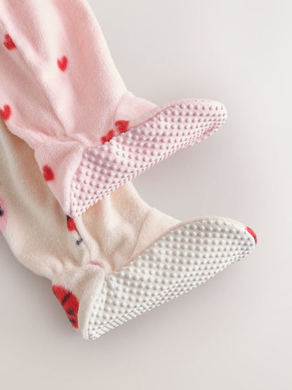 Pink/Cream Ladybird Micro Fleece Two Way Zip Baby Sleepsuits 2 Pack - image 5