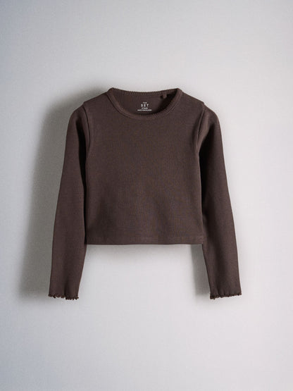 Dsiney Kidz - The Set 6 Pack Long Sleeve Cropped Rib Jersey T-Shirts Stripe/Chocolate Brown/Light Brown/Cream image 3