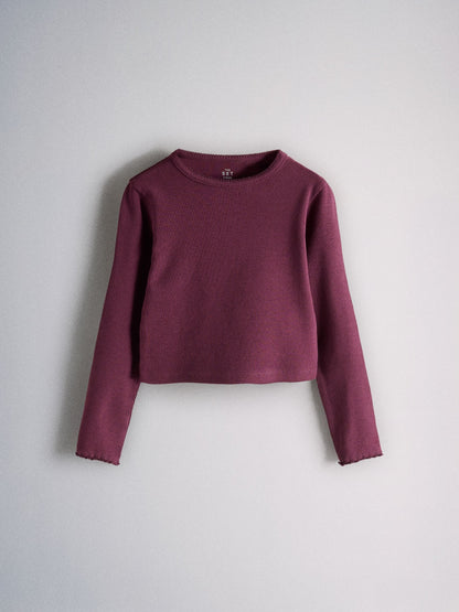Dsiney Kidz - The Set 6 Pack Long Sleeve Cropped Rib Jersey T-Shirts Pink/Burgandy Red/Stripe/Floral Print image 5