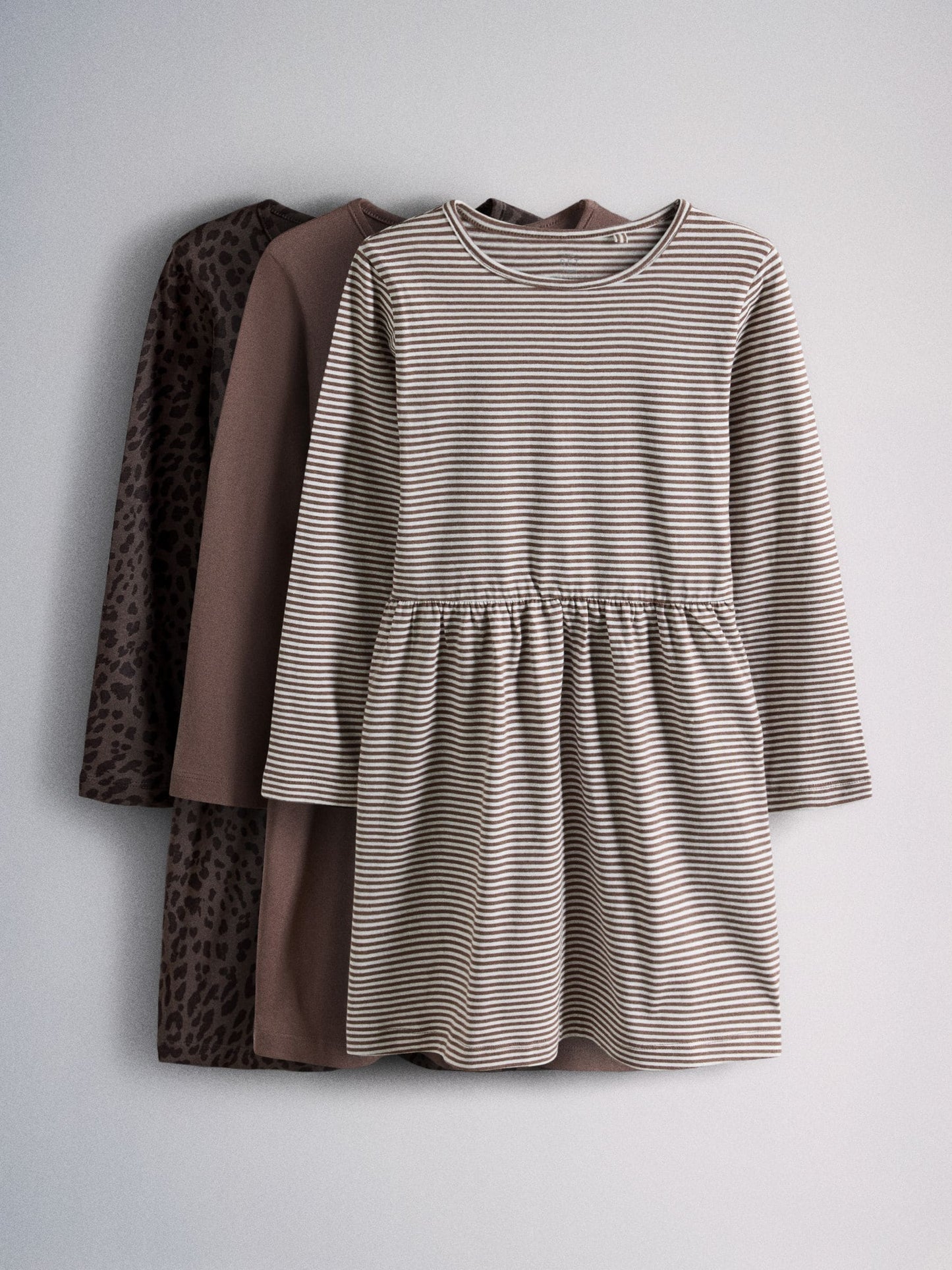 Dsiney Kidz - The Set 3 Pack Long Sleeve Jersey Skater Dress Chocolate Brown Animal Print/Neutral Stripe image 1
