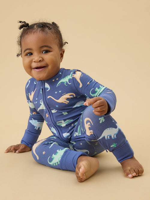MORI Blue Supersoft Dinosaur Nights Clever Zip Sleepsuit image 1