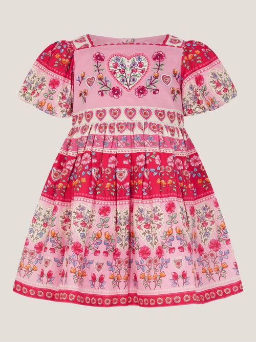 Monsoon Pink Baby Heart Embroidered Floral Print Dress image 1
