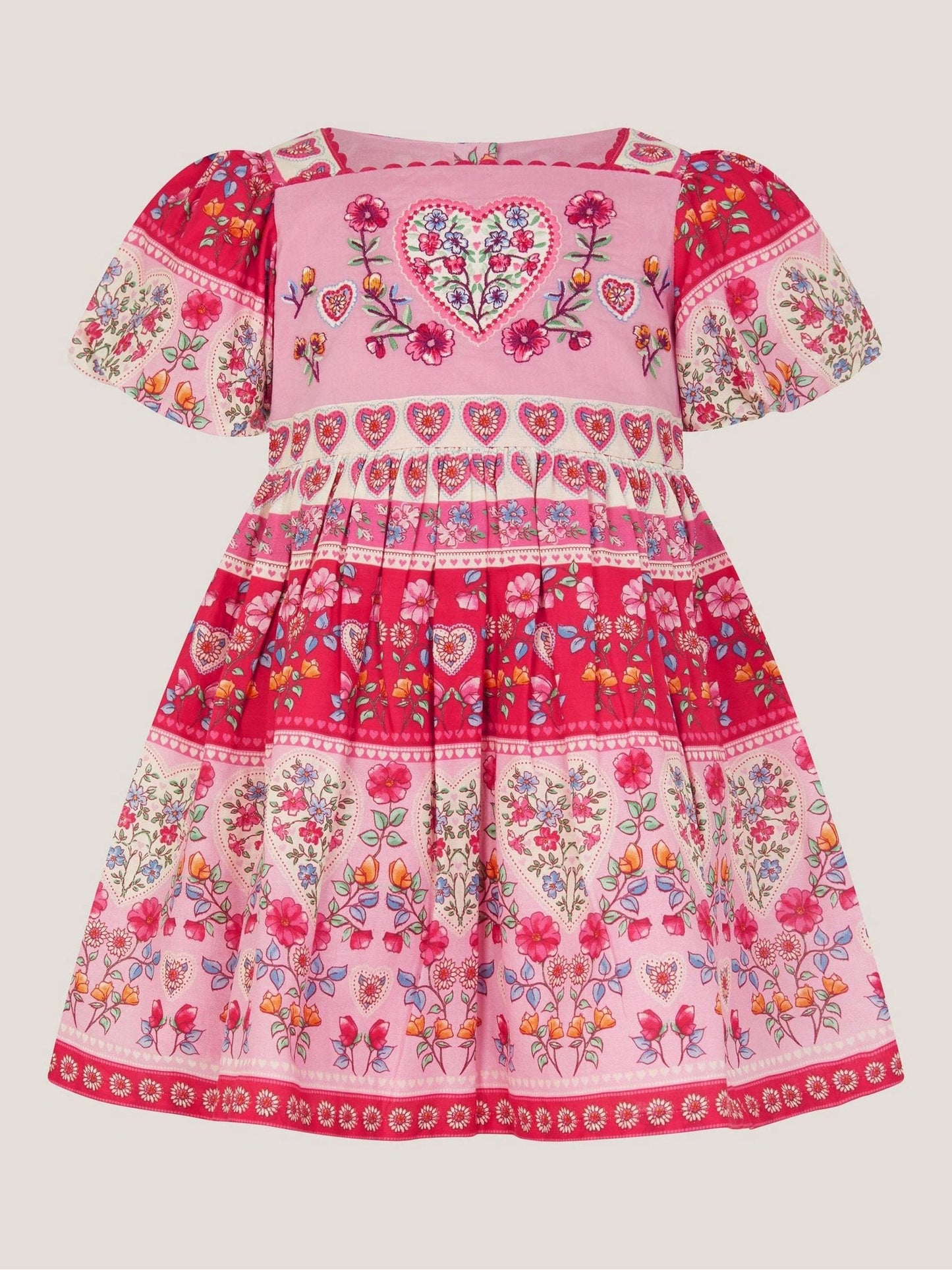 Monsoon Pink Baby Heart Embroidered Floral Print Dress image 1