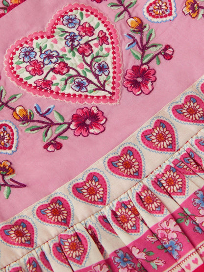 Monsoon Pink Baby Heart Embroidered Floral Print Dress image 3