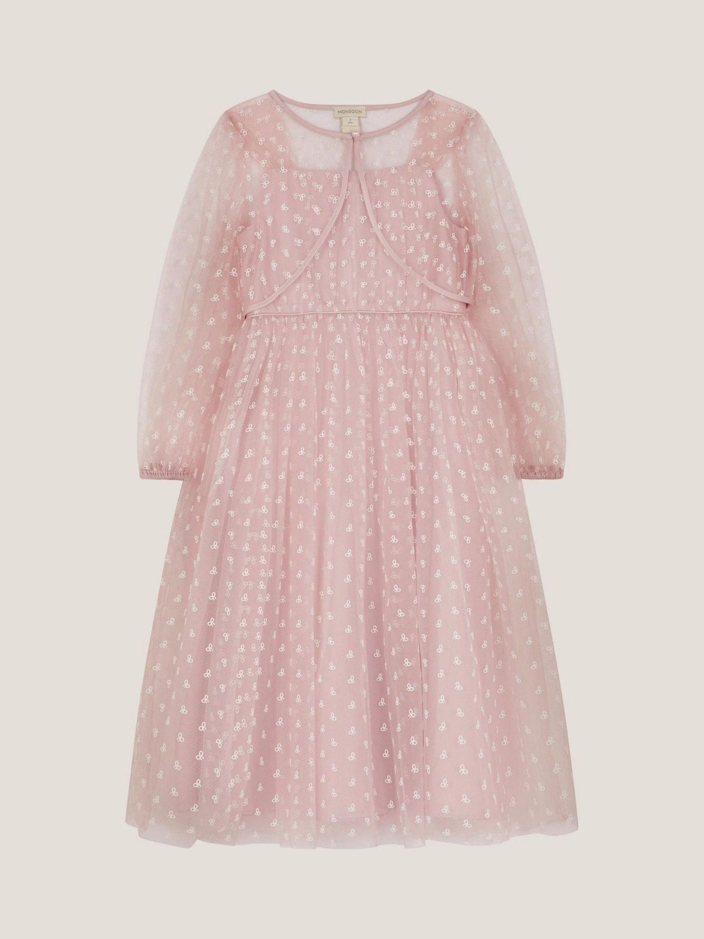 Monsoon Pink Bow Print Party Dress & Jacket Set image 2