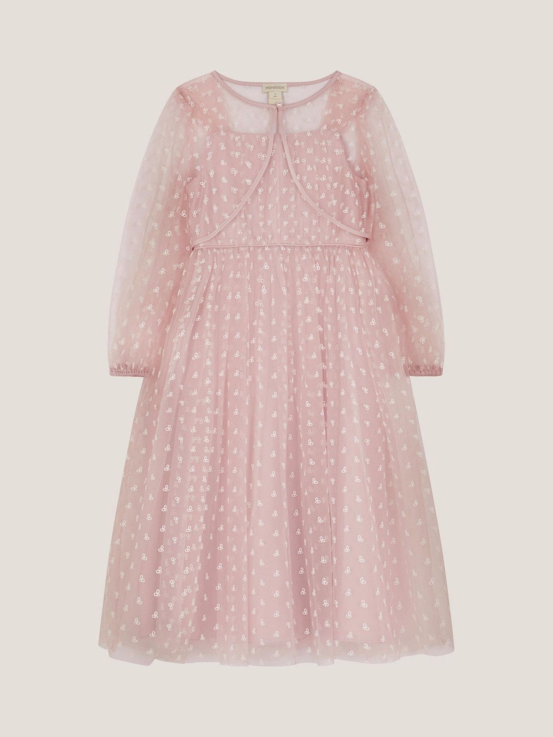 Monsoon Pink Bow Print Party Dress & Jacket Set image 2