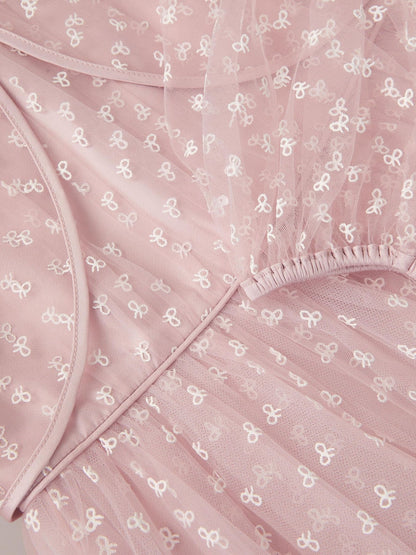 Monsoon Pink Bow Print Party Dress & Jacket Set image 4