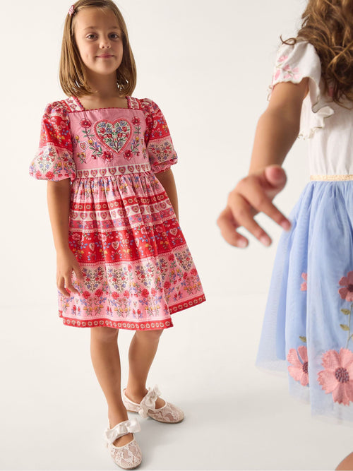 Monsoon Pink Heart Embroidered Floral Print Dress image 1