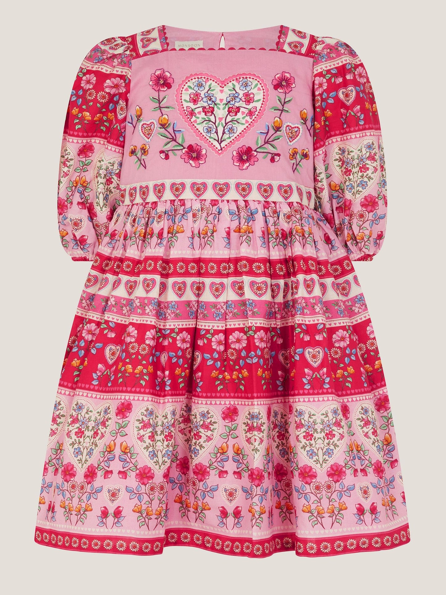 Monsoon Pink Heart Embroidered Floral Print Dress image 2