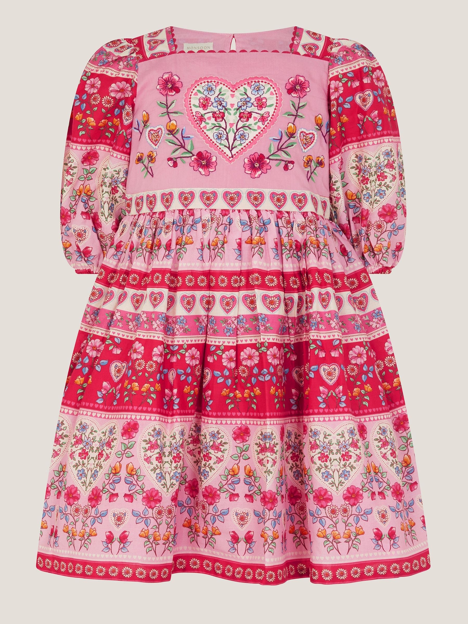 Monsoon Pink Heart Embroidered Floral Print Dress image 2