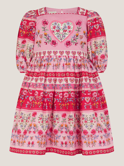 Monsoon Pink Heart Embroidered Floral Print Dress image 2
