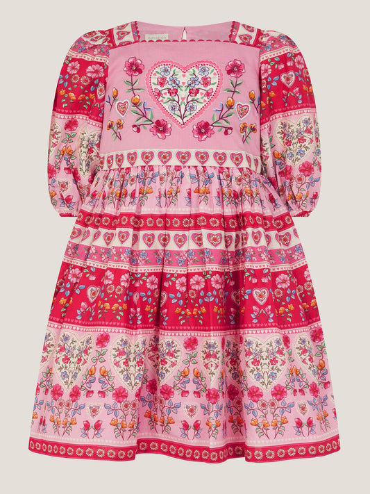 Monsoon Pink Heart Embroidered Floral Print Dress image 2