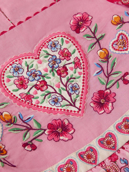 Monsoon Pink Heart Embroidered Floral Print Dress image 4