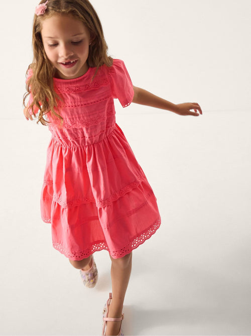 Monsoon Pink Broderie Tiered Dress image 1