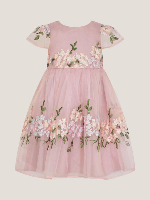 Monsoon Pink Baby Floral Embroidered Organza Party Dress image 1