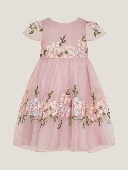 Monsoon Pink Baby Floral Embroidered Organza Party Dress image 1