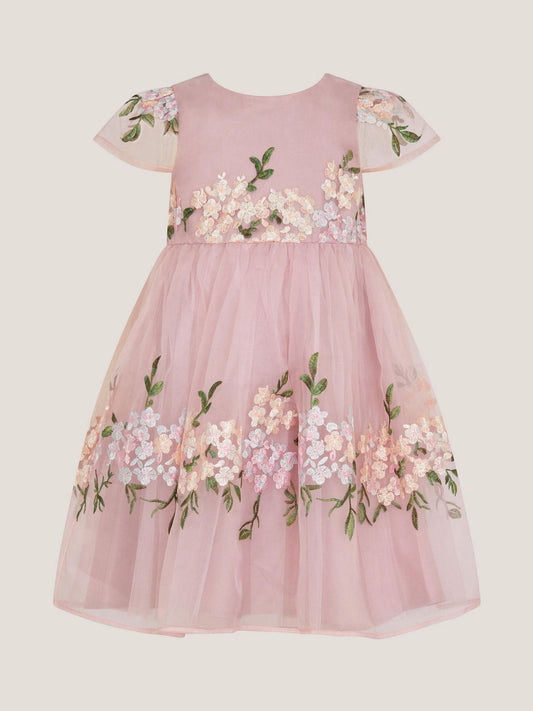 Monsoon Pink Baby Floral Embroidered Organza Party Dress image 1