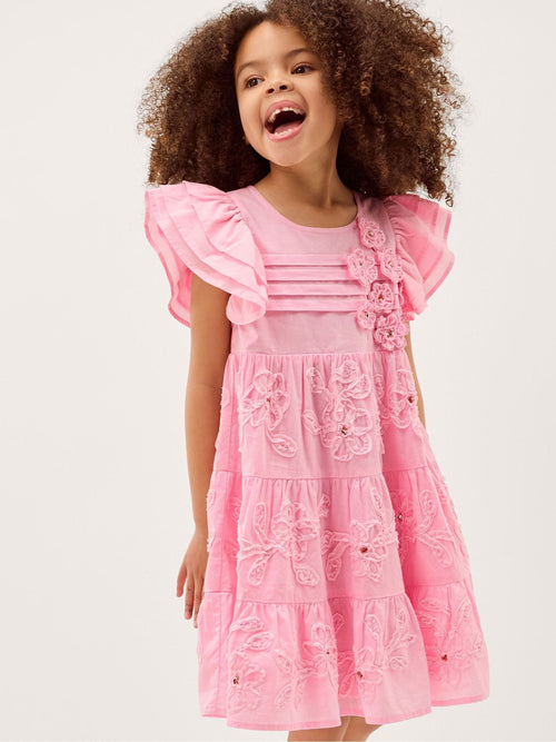 Monsoon Pink Appliqué Floral Flutter Sleeve Dress image 1