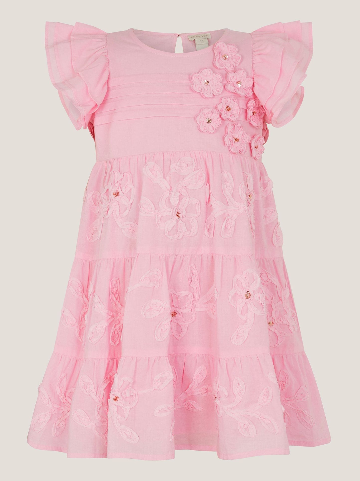 Monsoon Pink Appliqué Floral Flutter Sleeve Dress image 2