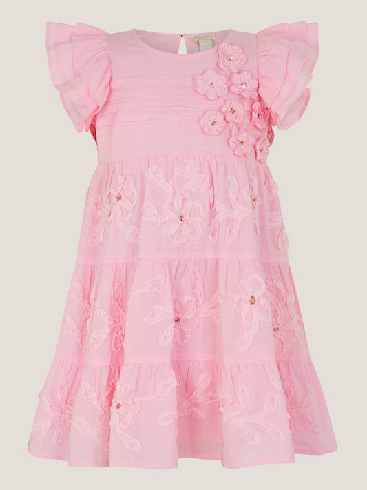 Monsoon Pink Appliqué Floral Flutter Sleeve Dress image 2