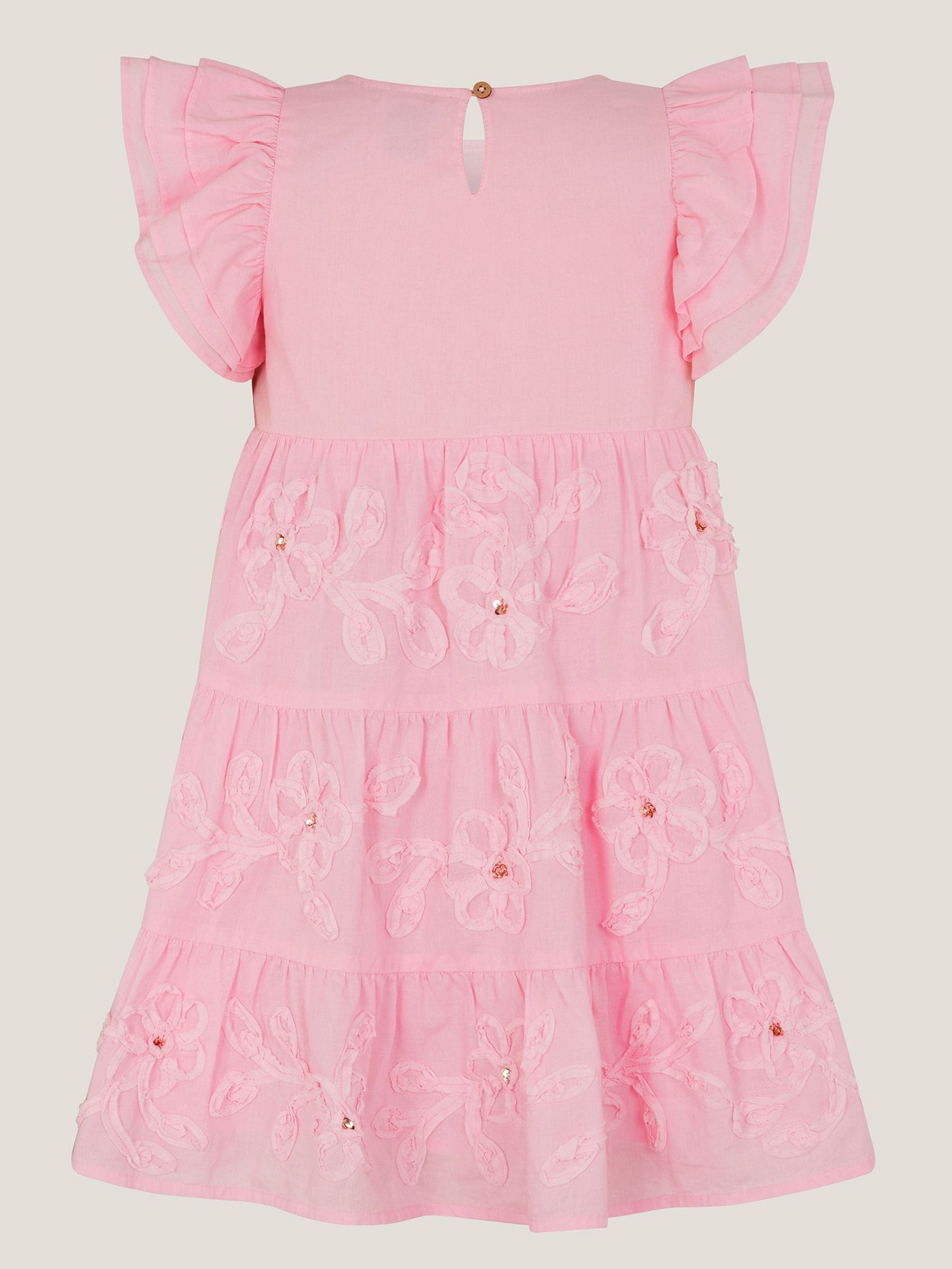 Monsoon Pink Appliqué Floral Flutter Sleeve Dress image 3