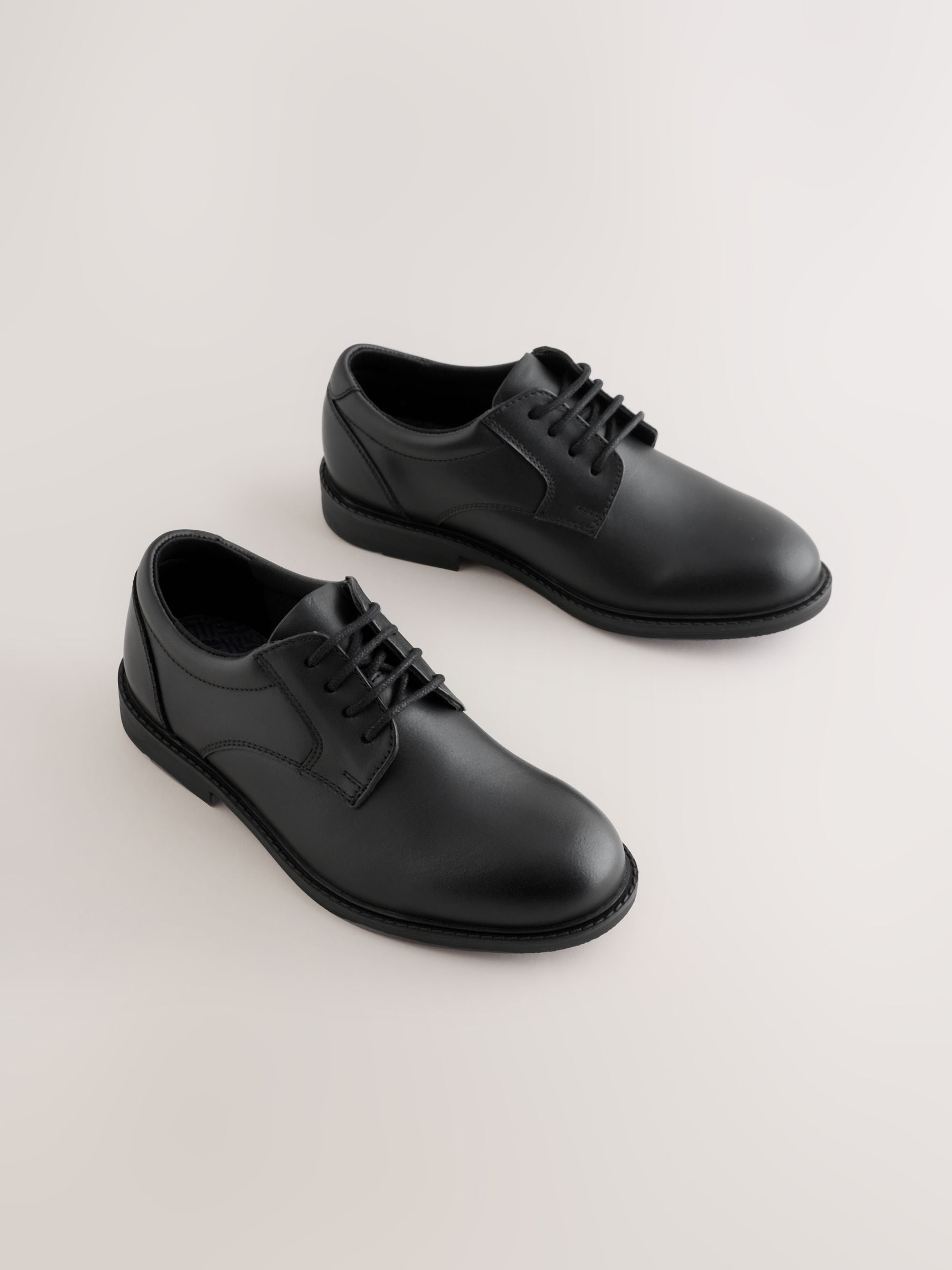 Black Standard Fit (F) Leather Lace-Up School Shoes image 1