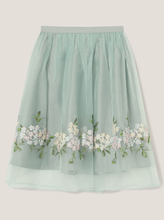 Monsoon Green Floral Embroidered Party Skirt image 2