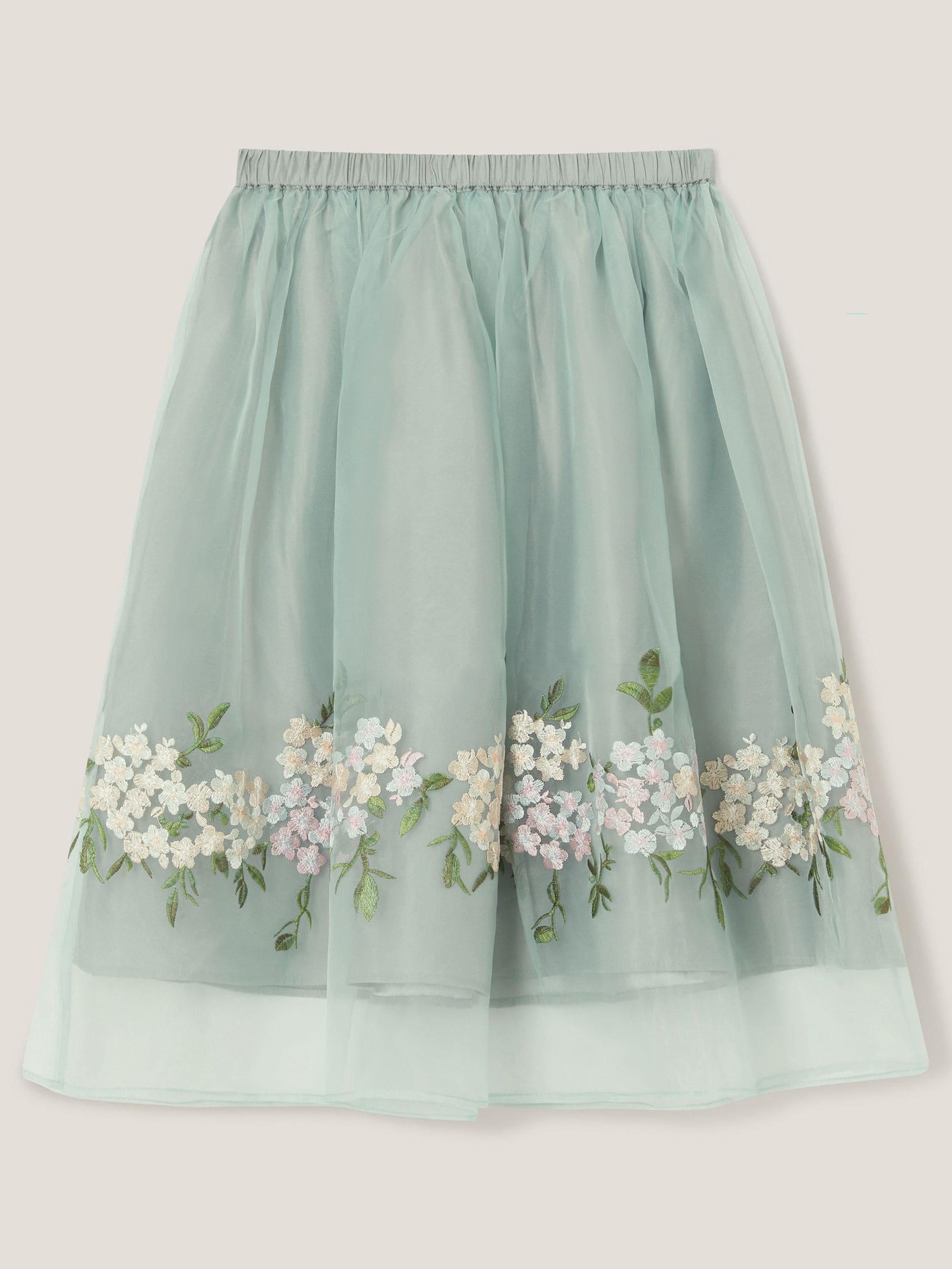 Monsoon Green Floral Embroidered Party Skirt image 3