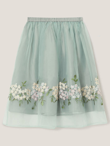 Monsoon Green Floral Embroidered Party Skirt image 3