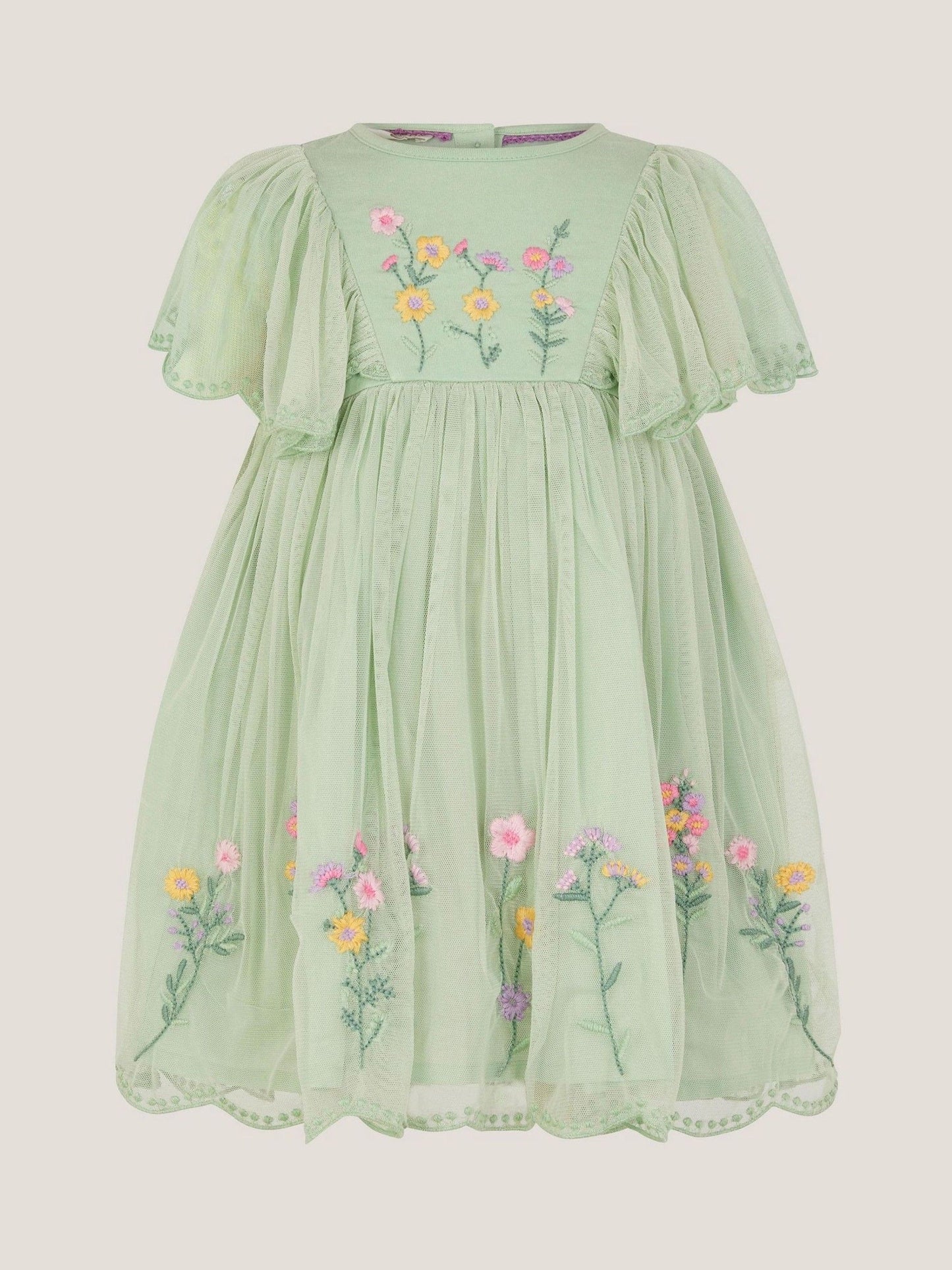 Monsoon Green Baby Floral Embroidered Tulle Dress image 1