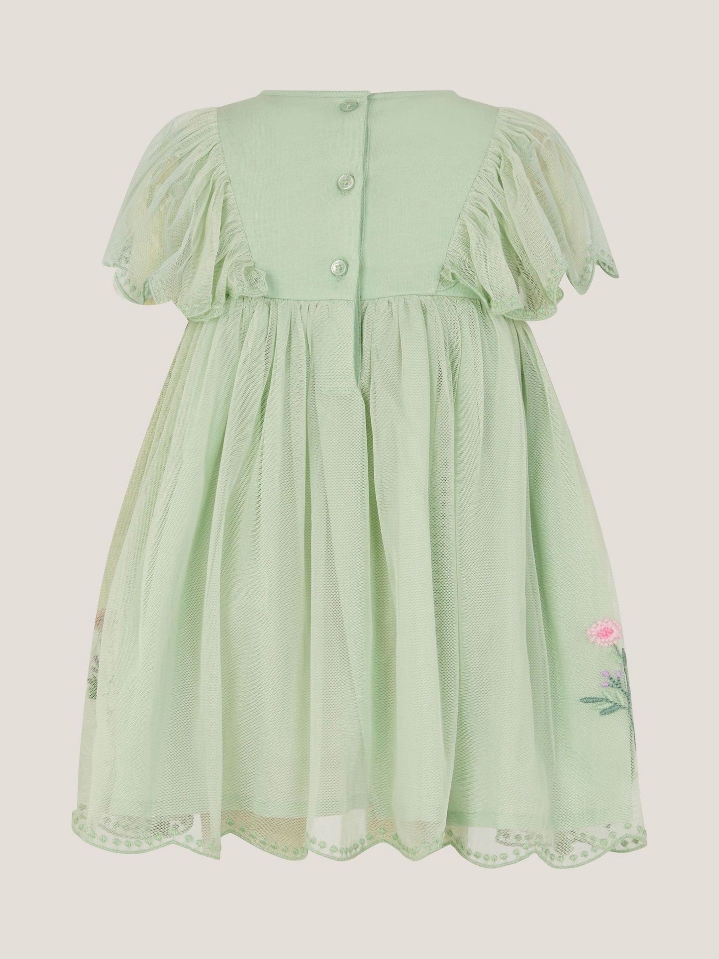 Monsoon Green Baby Floral Embroidered Tulle Dress image 2