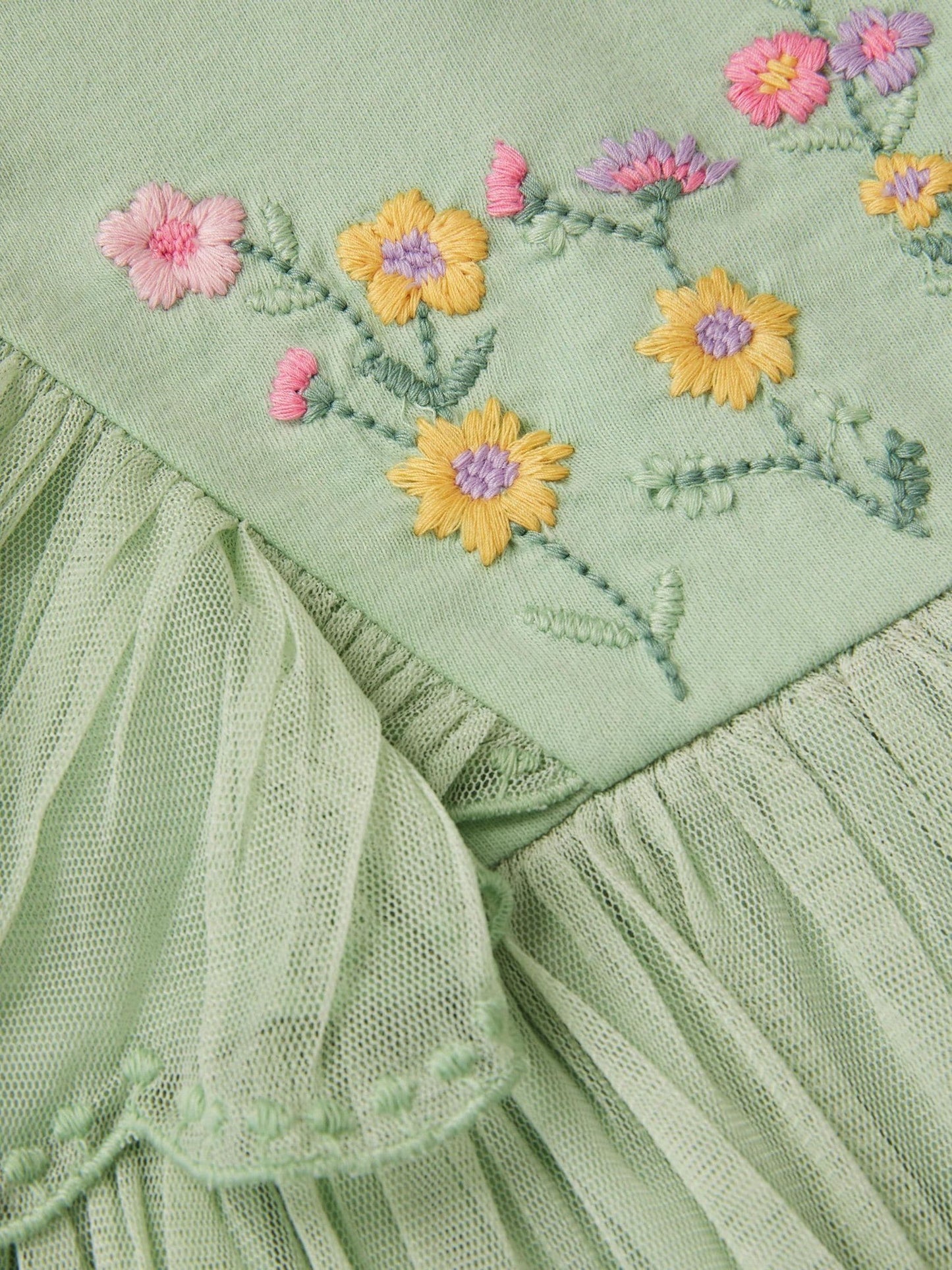 Monsoon Green Baby Floral Embroidered Tulle Dress image 3