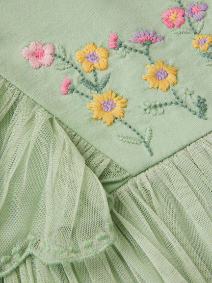 Monsoon Green Baby Floral Embroidered Tulle Dress image 3