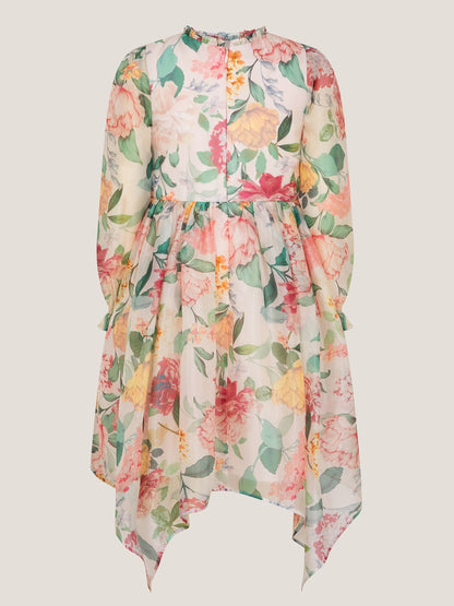 Monsoon Orange Agnes Long Sleeve Floral Chiffon Dress image 3