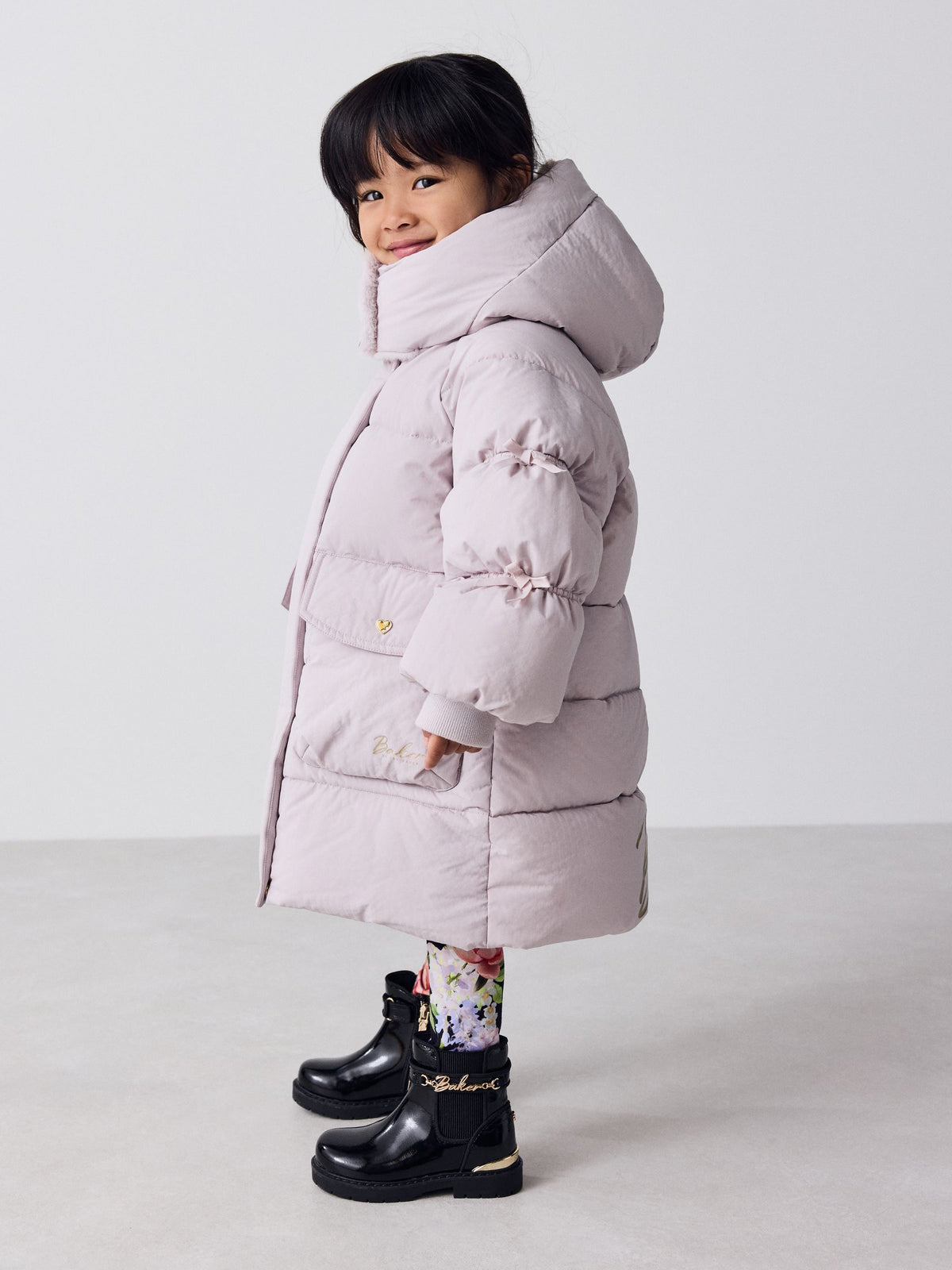 Baker by Ted Baker Lilac Purple Shower Resistant Bow Sleeve Padded Coat - image 3