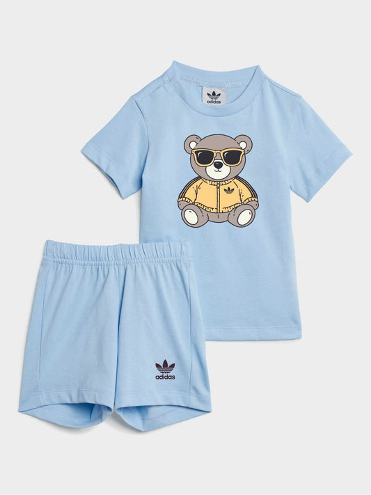 adidas Originals Blue Infant Bear Graphic T-Shirt and Shorts Set image 1