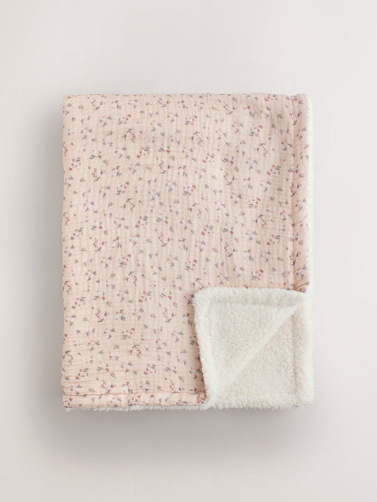 Pink Ditsy Floral Muslin Baby Fleece Blanket - image 1