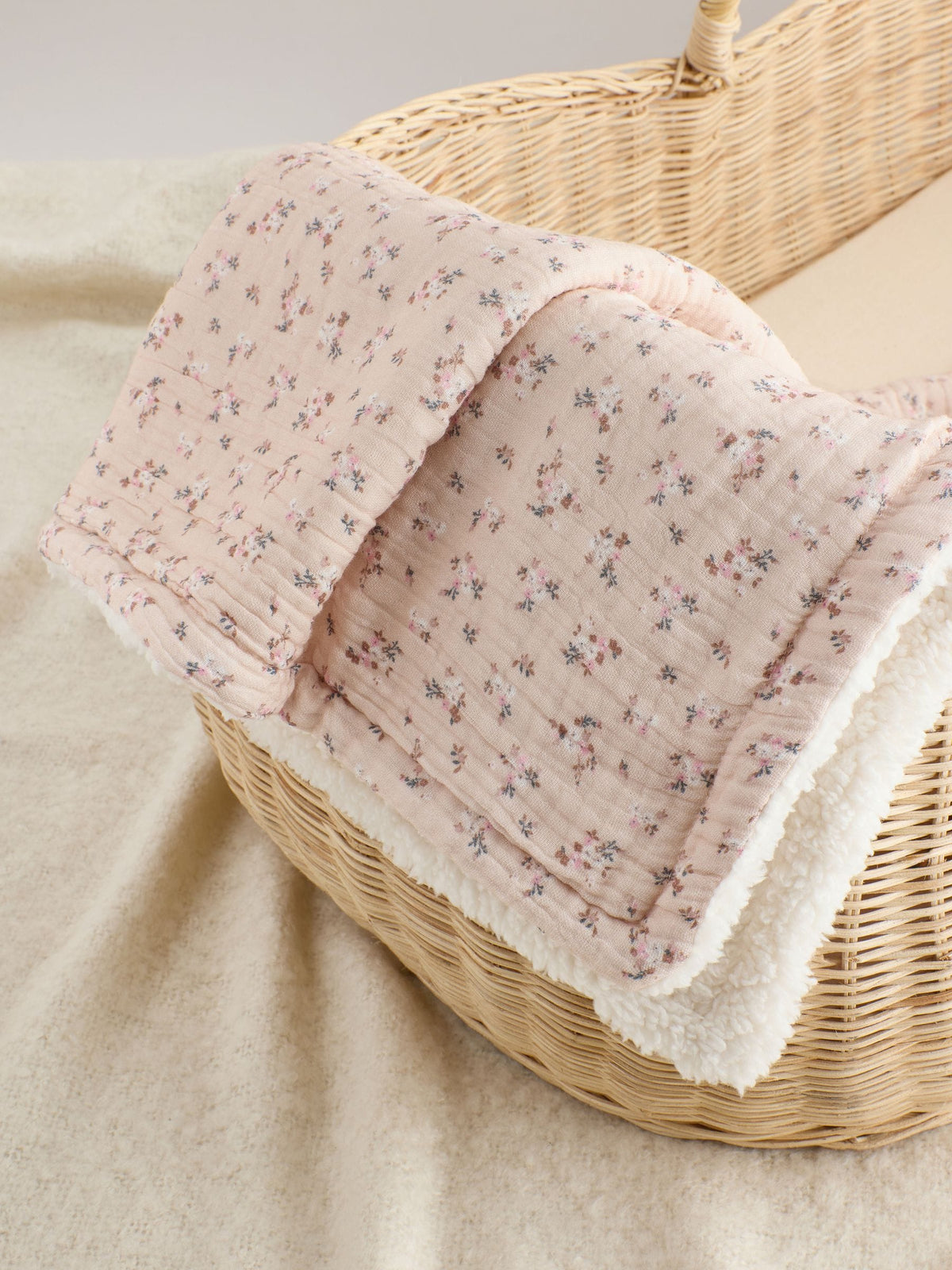 Pink Ditsy Floral Muslin Baby Fleece Blanket - image 2